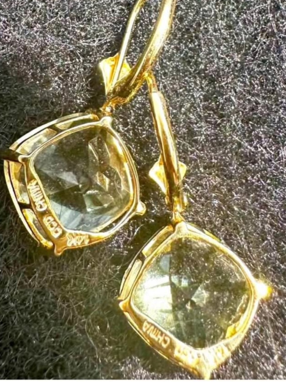 14K Solid Gold Green Amethyst Earrings long dangle solid 14K gold earrings - Picture 3 of 5